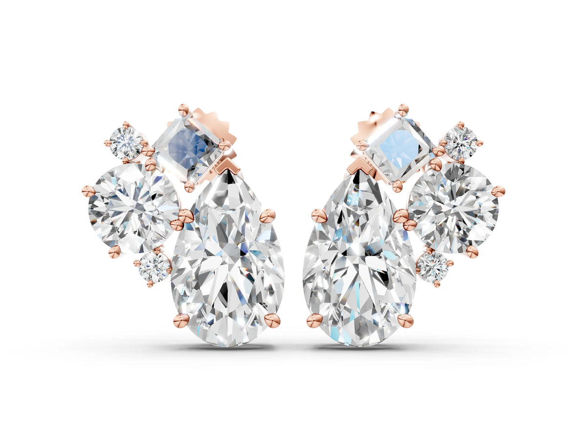 Rose gold Multi-Shape Diamond Mosaic Five Stone Stud Earrings