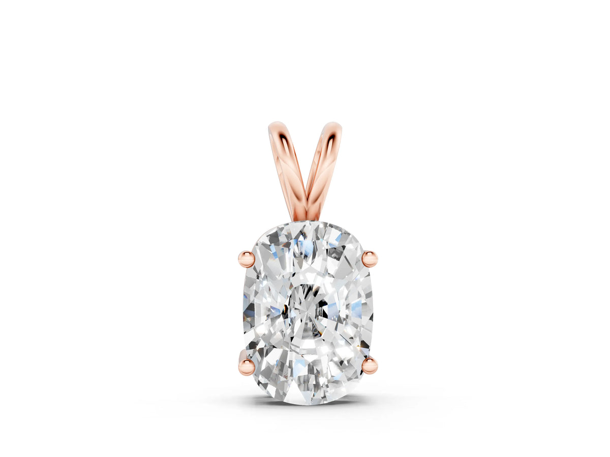 Rose gold Old Mine Cushion Diamond Solitaire Pendant with Four Prong Setting