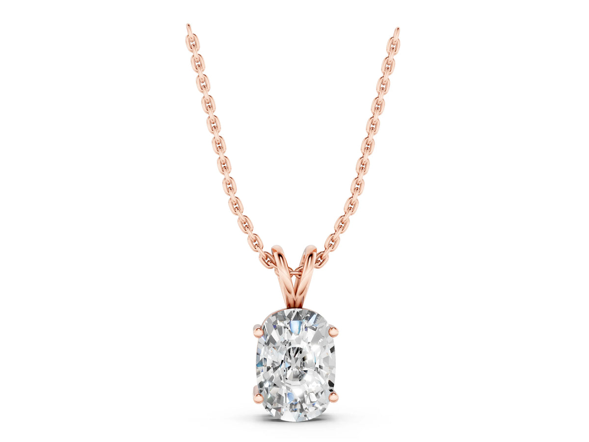 Rose gold Old Mine Cushion Diamond Solitaire Pendant with Four Prong Setting_1