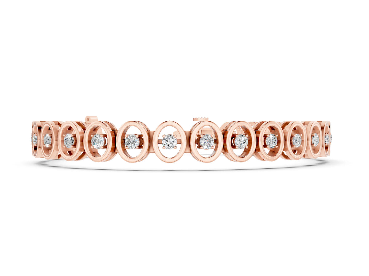 Rose gold Oval Bezel Set Round Diamond Tennis Bracelet with Four-Prong Setting