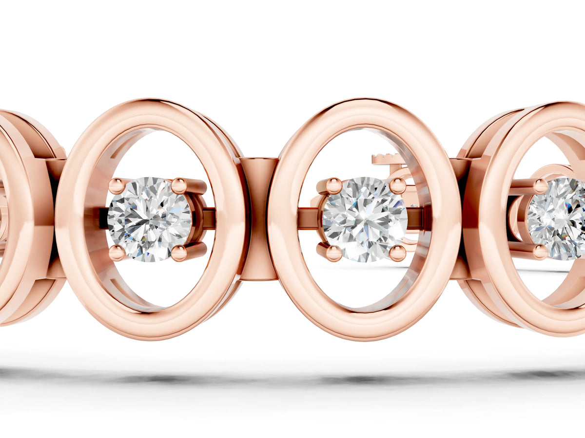 Rose gold Oval Bezel Set Round Diamond Tennis Bracelet with Four-Prong Setting_1