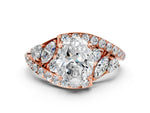 Rose gold Oval Cut Diamond Halo Ring with Marquise and Pavé Band in Prong Setting