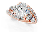 Rose gold Oval Cut Diamond Halo Ring with Marquise and Pavé Band in Prong Setting_1