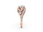 Rose gold Oval Cut Diamond Halo Ring with Marquise and Pavé Band in Prong Setting_2