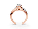 Rose gold Oval Cut Diamond Halo Ring with Marquise and Pavé Band in Prong Setting_3