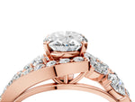 Rose gold Oval Cut Diamond Halo Ring with Marquise and Pavé Band in Prong Setting_4