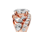 Rose gold Oval Cut Diamond Halo Ring with Marquise and Pavé Band in Prong Setting_5