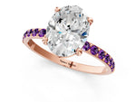 Rose gold Oval Cut Diamond Solitaire Ring with Round Amethyst Pavé Band and Prong Setting_1