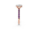 Rose gold Oval Cut Diamond Solitaire Ring with Round Amethyst Pavé Band and Prong Setting_2