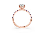 Rose gold Oval Cut Diamond Solitaire Ring with Round Amethyst Pavé Band and Prong Setting_3