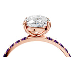Rose gold Oval Cut Diamond Solitaire Ring with Round Amethyst Pavé Band and Prong Setting_4