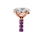 Rose gold Oval Cut Diamond Solitaire Ring with Round Amethyst Pavé Band and Prong Setting_5