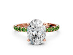 Rose gold Oval Cut Diamond Solitaire Ring with Round Peridot Pavé Band and Prong Setting