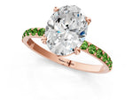 Rose gold Oval Cut Diamond Solitaire Ring with Round Peridot Pavé Band and Prong Setting_1