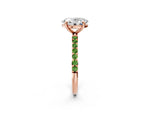 Rose gold Oval Cut Diamond Solitaire Ring with Round Peridot Pavé Band and Prong Setting_2