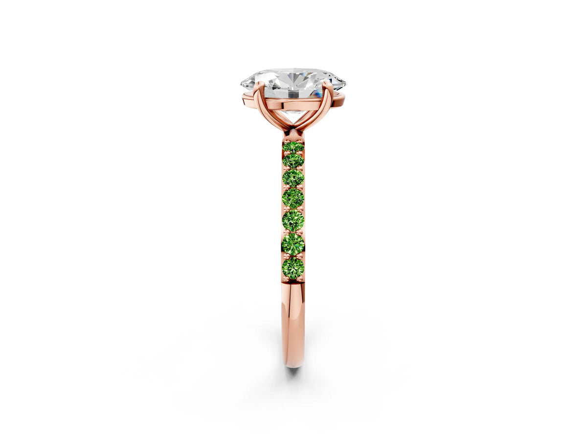 Rose gold Oval Cut Diamond Solitaire Ring with Round Peridot Pavé Band and Prong Setting_2