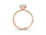 Rose gold Oval Cut Diamond Solitaire Ring with Round Peridot Pavé Band and Prong Setting_3