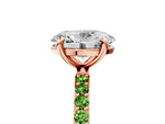 Rose gold Oval Cut Diamond Solitaire Ring with Round Peridot Pavé Band and Prong Setting_5
