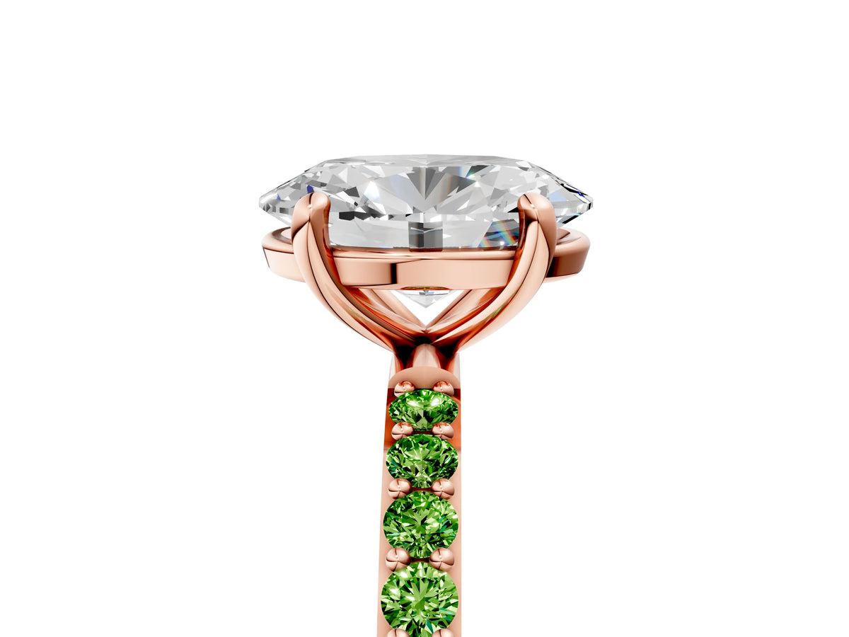 Rose gold Oval Cut Diamond Solitaire Ring with Round Peridot Pavé Band and Prong Setting_5