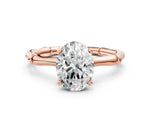Rose gold Oval Cut Solitaire Diamond Ring with Bamboo Band and Four-Prong Setting