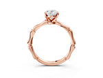 Rose gold Oval Cut Solitaire Diamond Ring with Bamboo Band and Four-Prong Setting_3