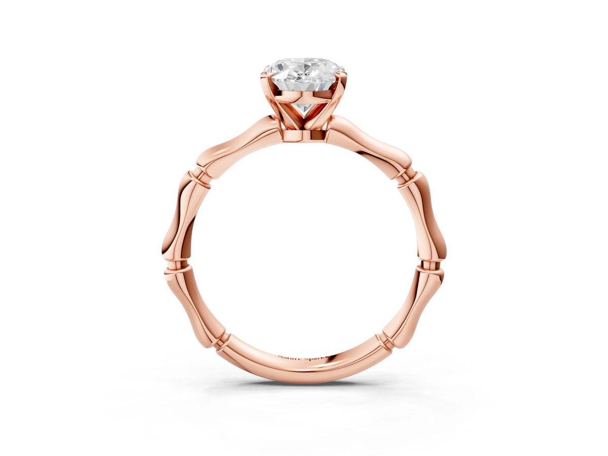 Rose gold Oval Cut Solitaire Diamond Ring with Bamboo Band and Four-Prong Setting_3