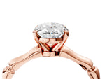 Rose gold Oval Cut Solitaire Diamond Ring with Bamboo Band and Four-Prong Setting_4