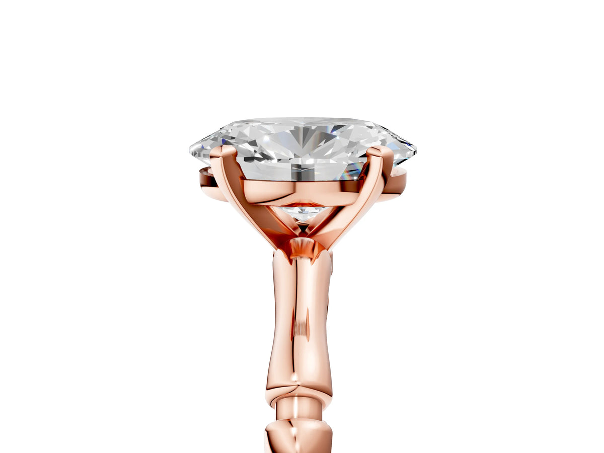 Rose gold Oval Cut Solitaire Diamond Ring with Bamboo Band and Four-Prong Setting_5