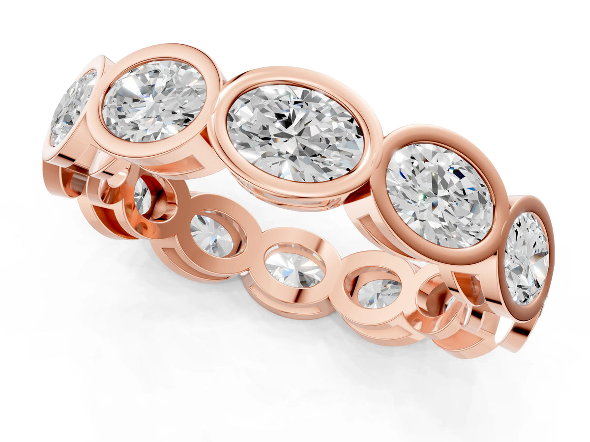 Rose gold Oval Diamond Bezel Set Eternity Wedding Band_1