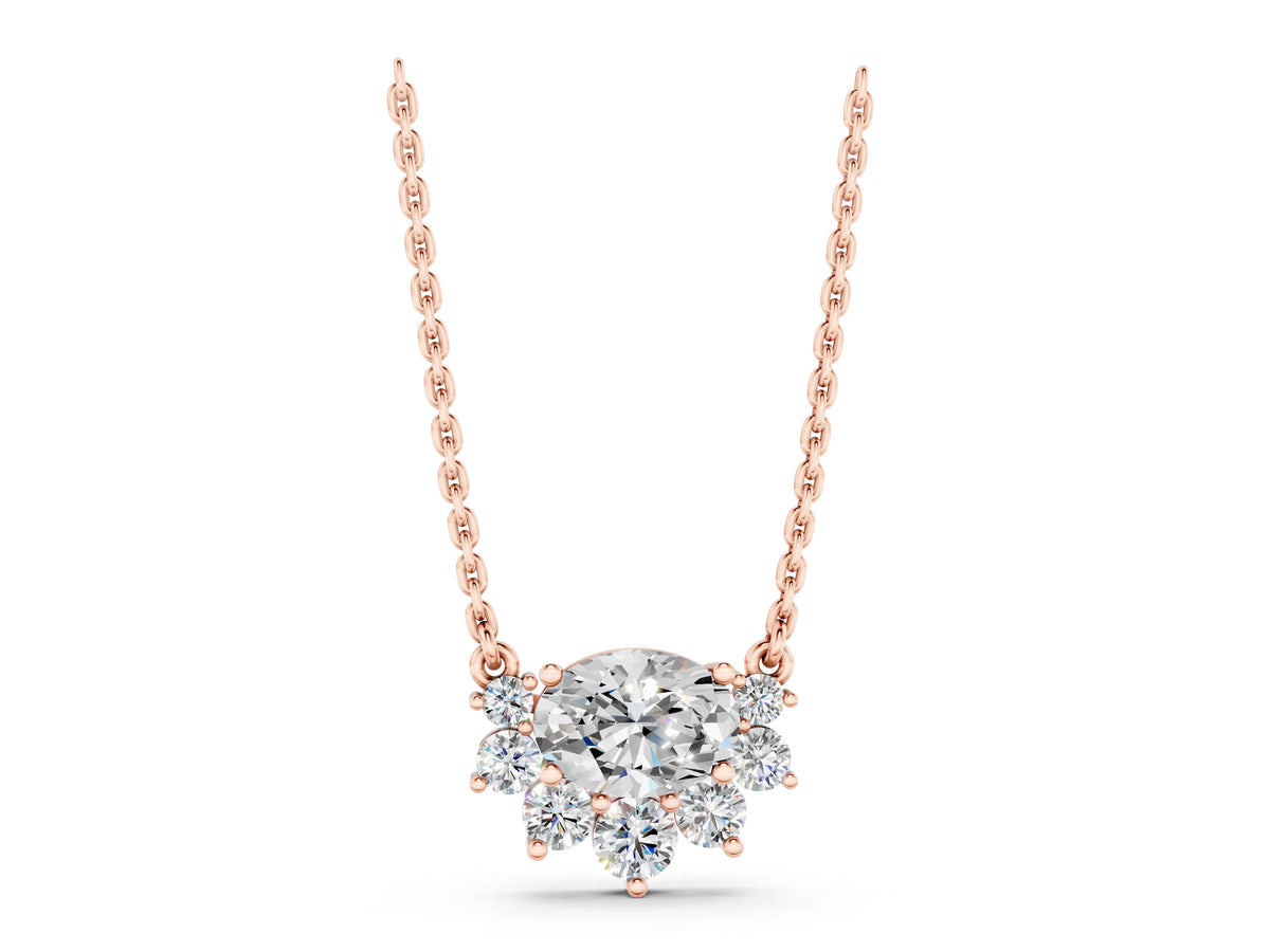 Rose gold Oval Diamond Cluster Pendant with Prong Setting_1