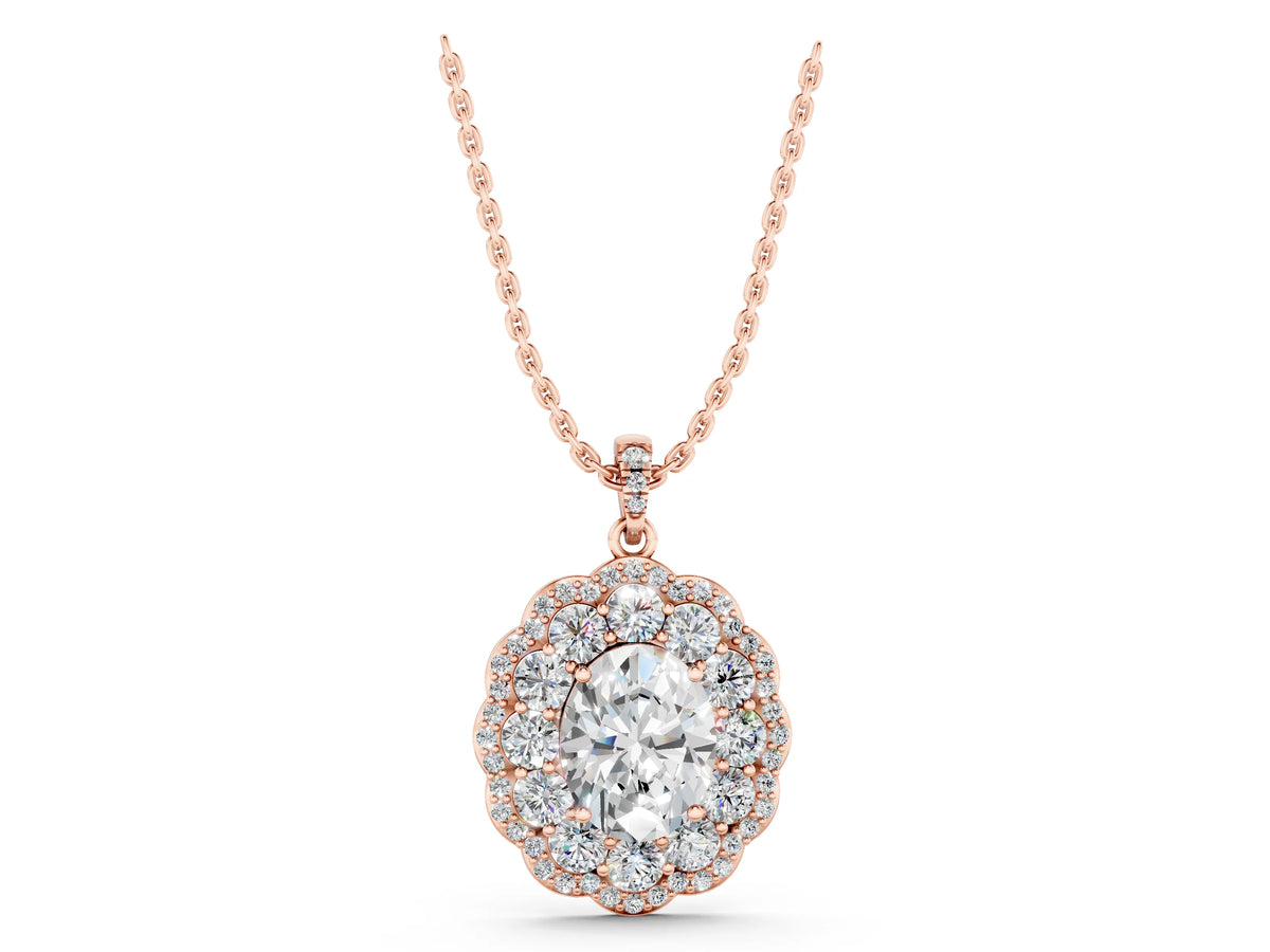 Rose gold Oval Diamond Floral Halo Pendant with Diamond Accents_1