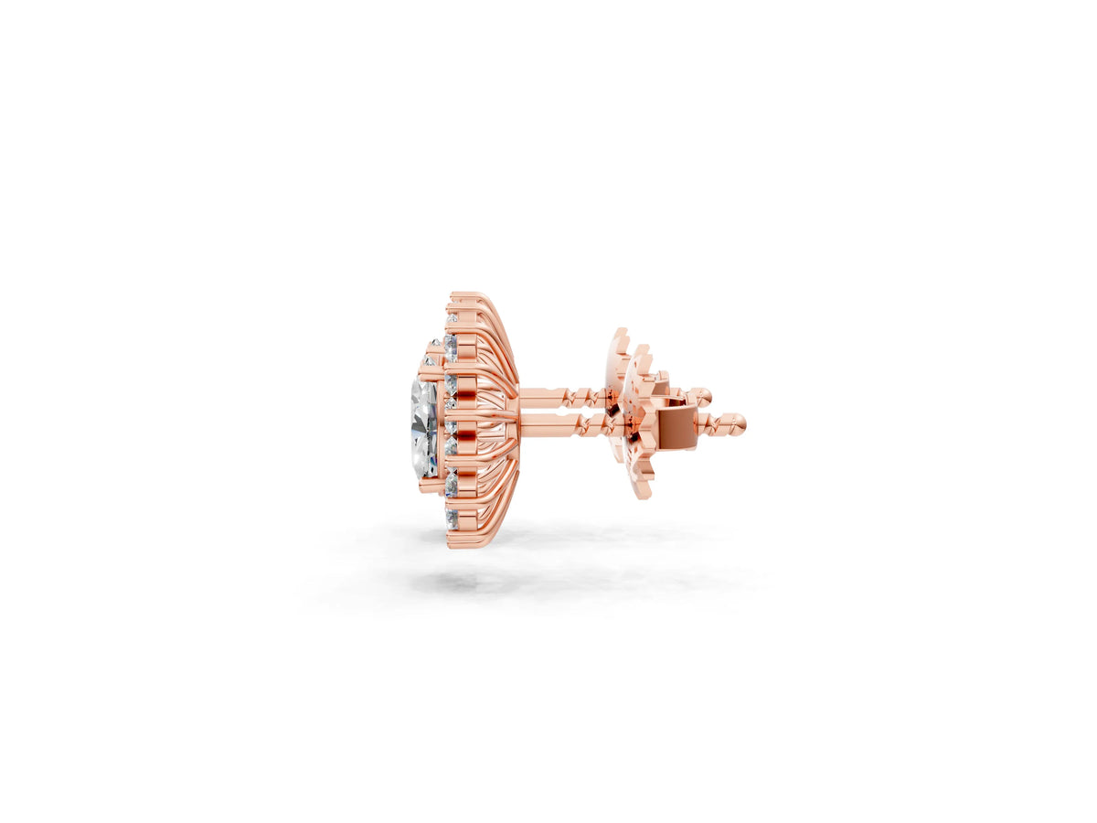 Rose gold Oval Diamond Floral Halo Stud Earrings_1