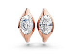 Rose gold Oval Diamond Framed Huggie Hoop Earrings