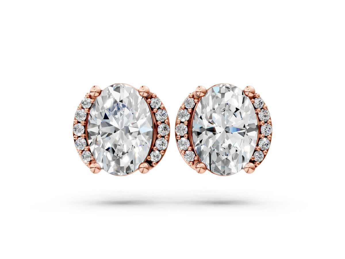 Rose gold Oval Diamond Half Halo Stud Earrings