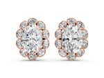 Rose gold Oval Diamond Halo Stud Earrings with Oval Diamond Accents