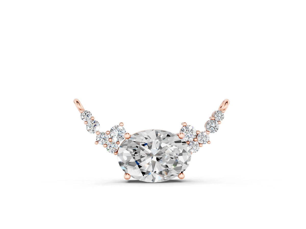 Rose gold Oval Diamond Pendant with Heart Accents and Prong Setting