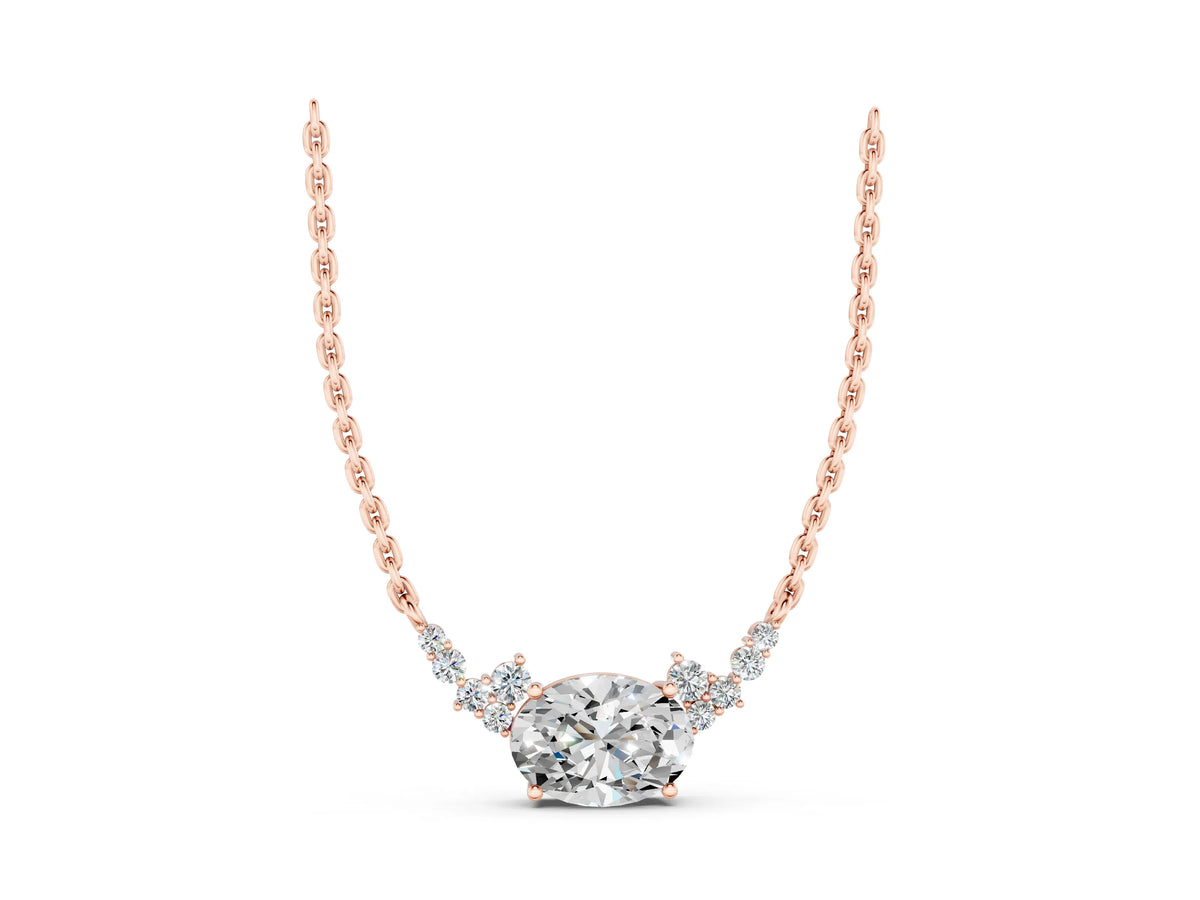 Rose gold Oval Diamond Pendant with Heart Accents and Prong Setting_1