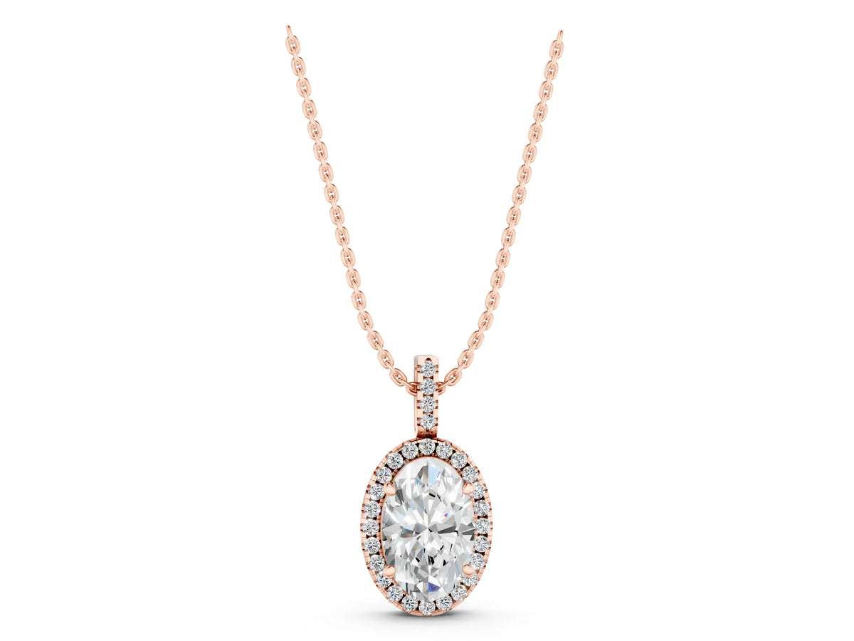Rose gold Oval Halo Diamond Pendant with Prong Setting_1