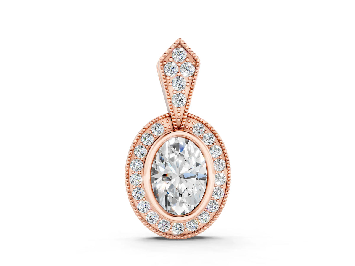 Rose gold Oval Halo Pavé Diamond Pendant