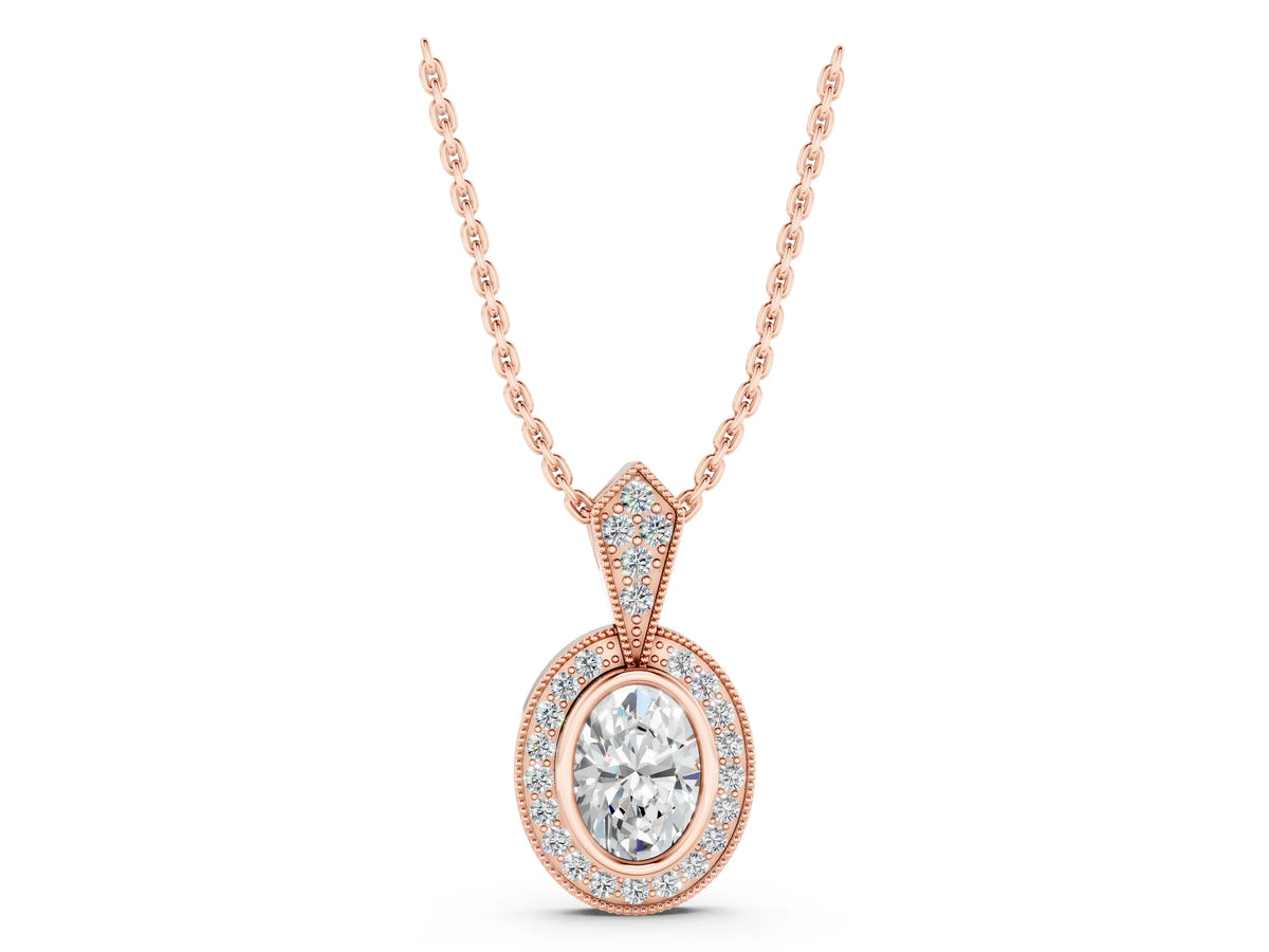 Rose gold Oval Halo Pavé Diamond Pendant_1