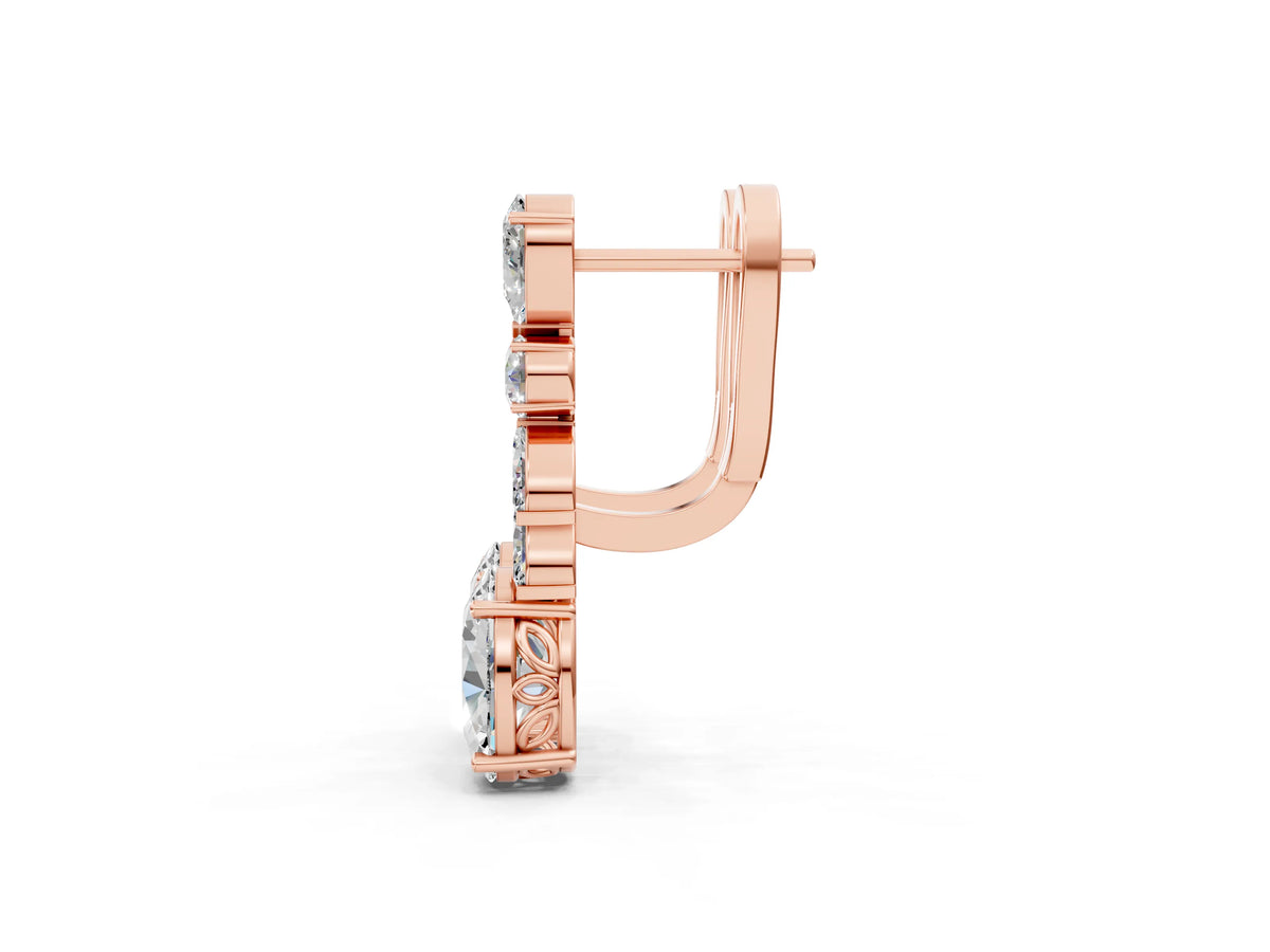 Rose gold Oval, Marquise and Round Diamond Huggie Drop Earrings_1