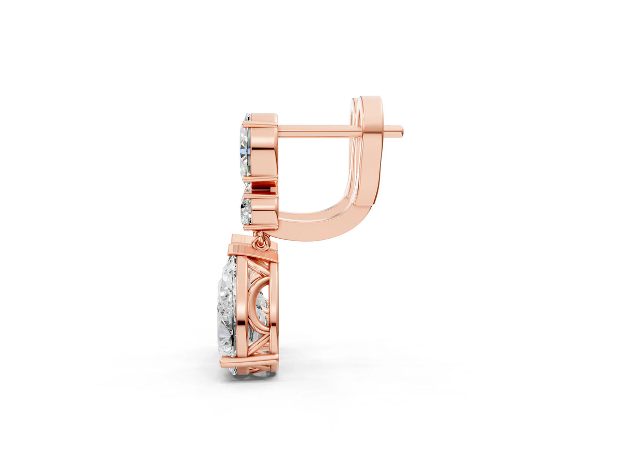 Rose gold Oval, Round and Pear Diamond Huggie Drop Earrings_1