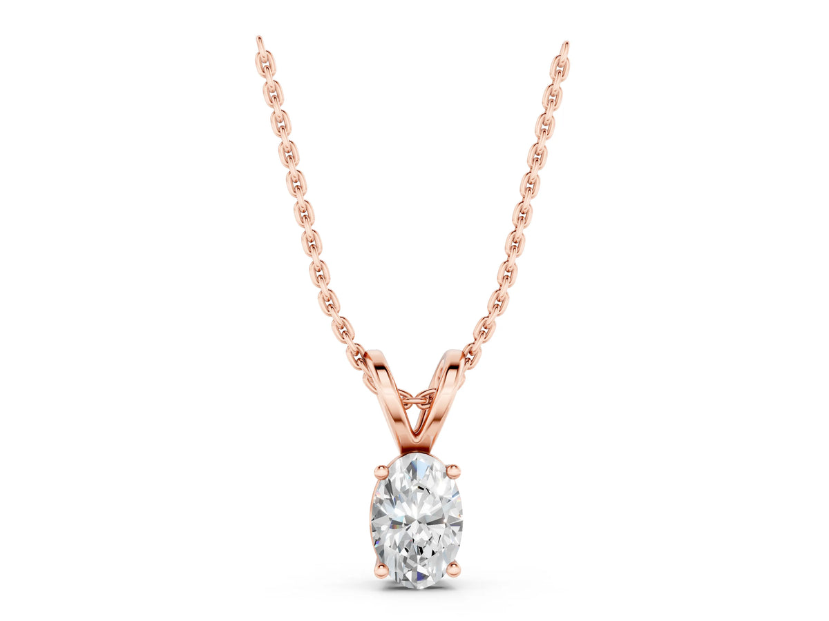 Rose gold Oval Solitaire Diamond Prong Pendant_1