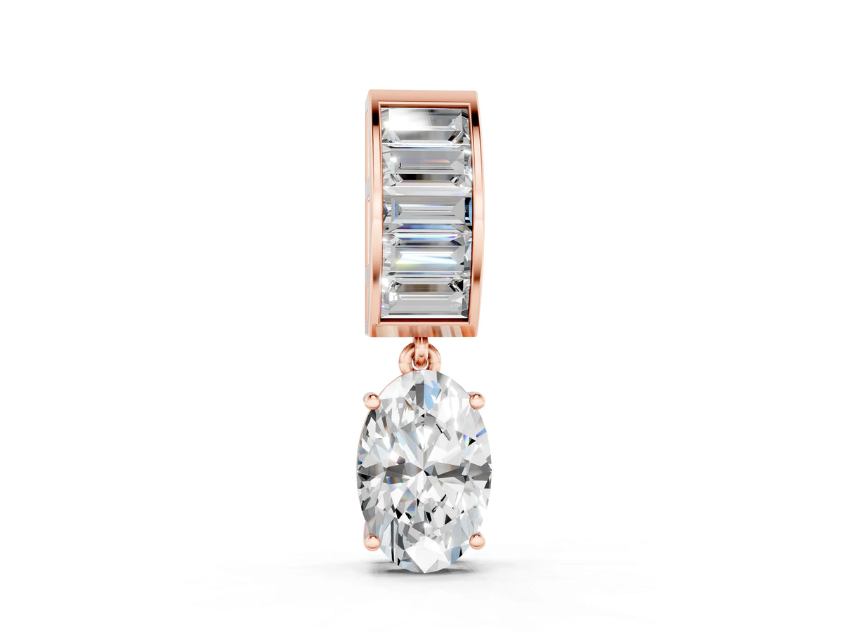 Rose gold Oval and Baguette Diamond Drop Pendant