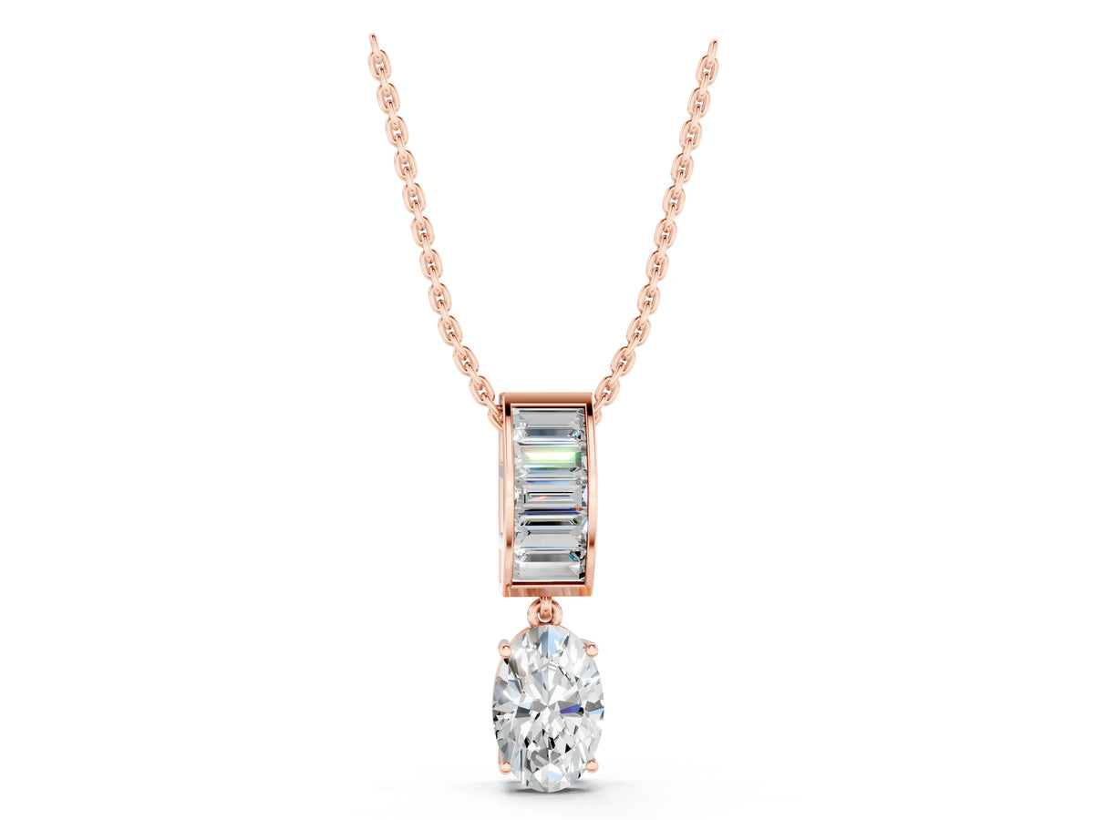 Rose gold Oval and Baguette Diamond Drop Pendant_1