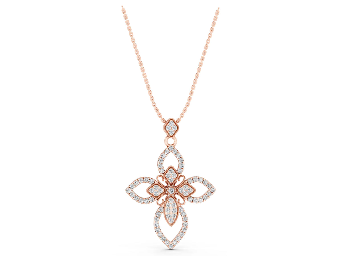 Rose gold Pavé Marquise Diamond Cross Pendant_1
