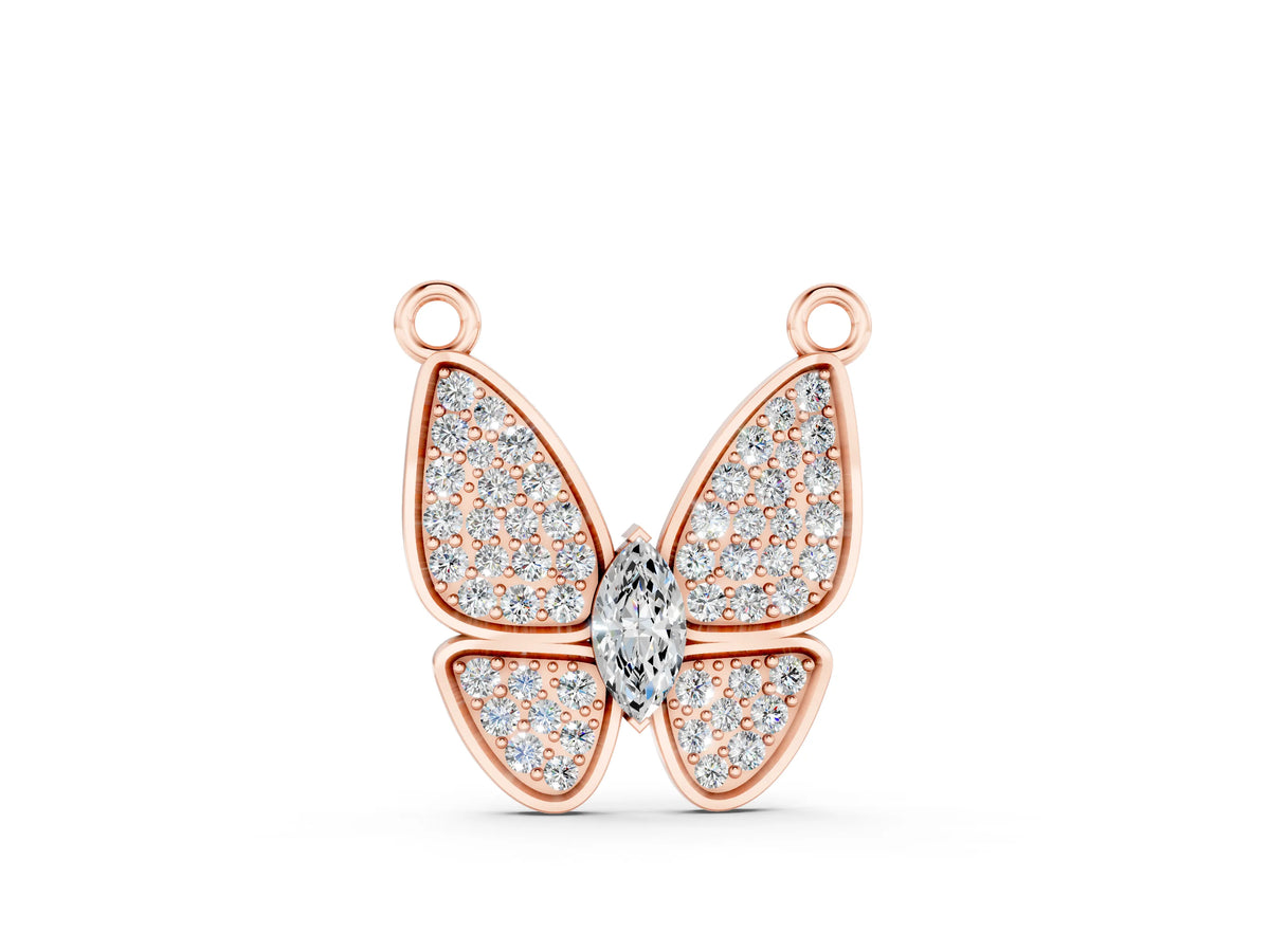 Rose gold Pavé Oval Prong Butterfly Pendant