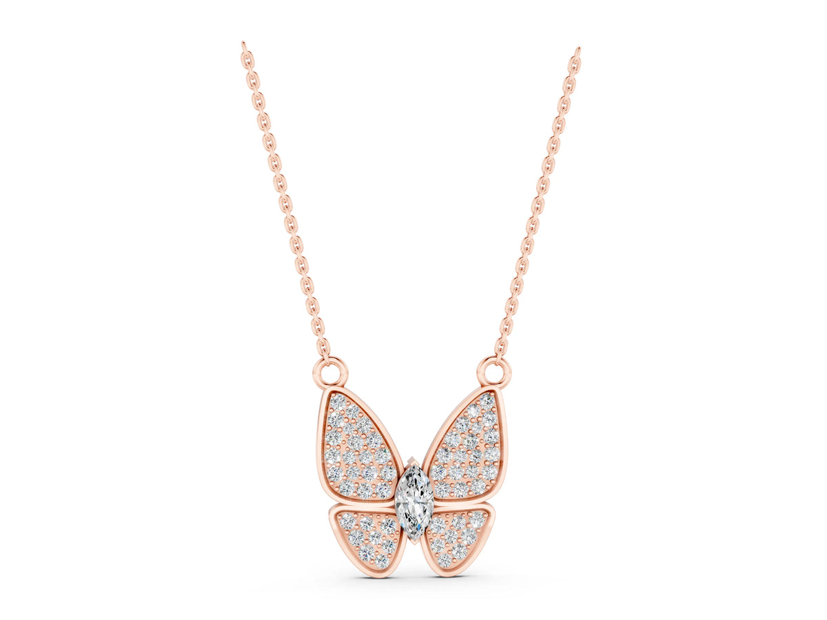 Rose gold Pavé Oval Prong Butterfly Pendant_1