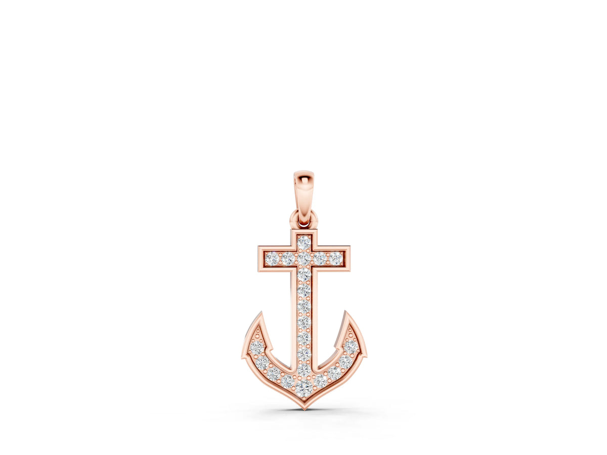 Rose gold Pavé Round Diamond Anchor Pendant with Four-Prong Setting