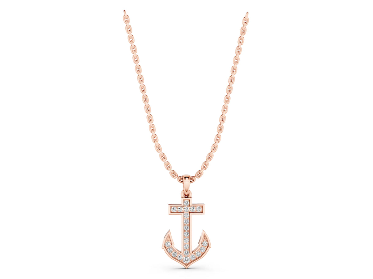 Rose gold Pavé Round Diamond Anchor Pendant with Four-Prong Setting_1